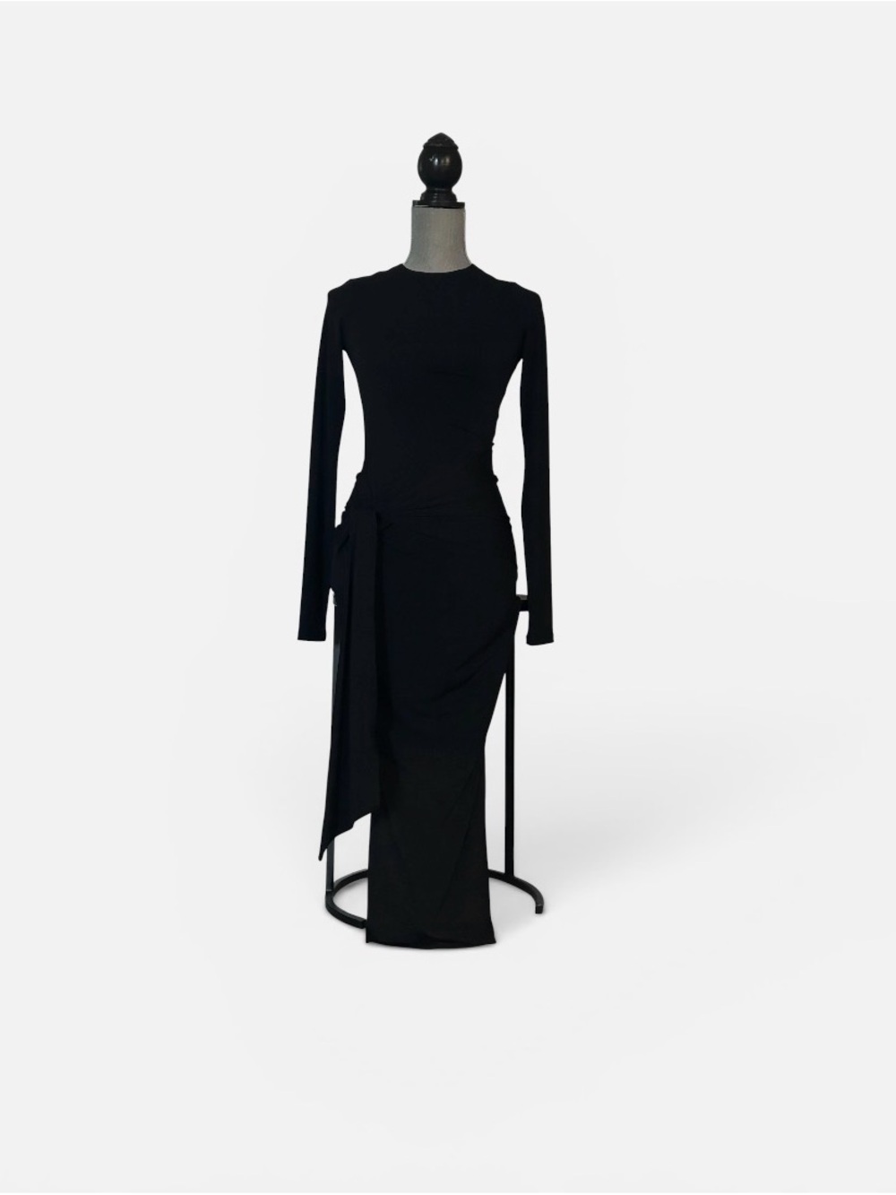 H&M Black Long-Sleeve Maxi Dress with Side Drape